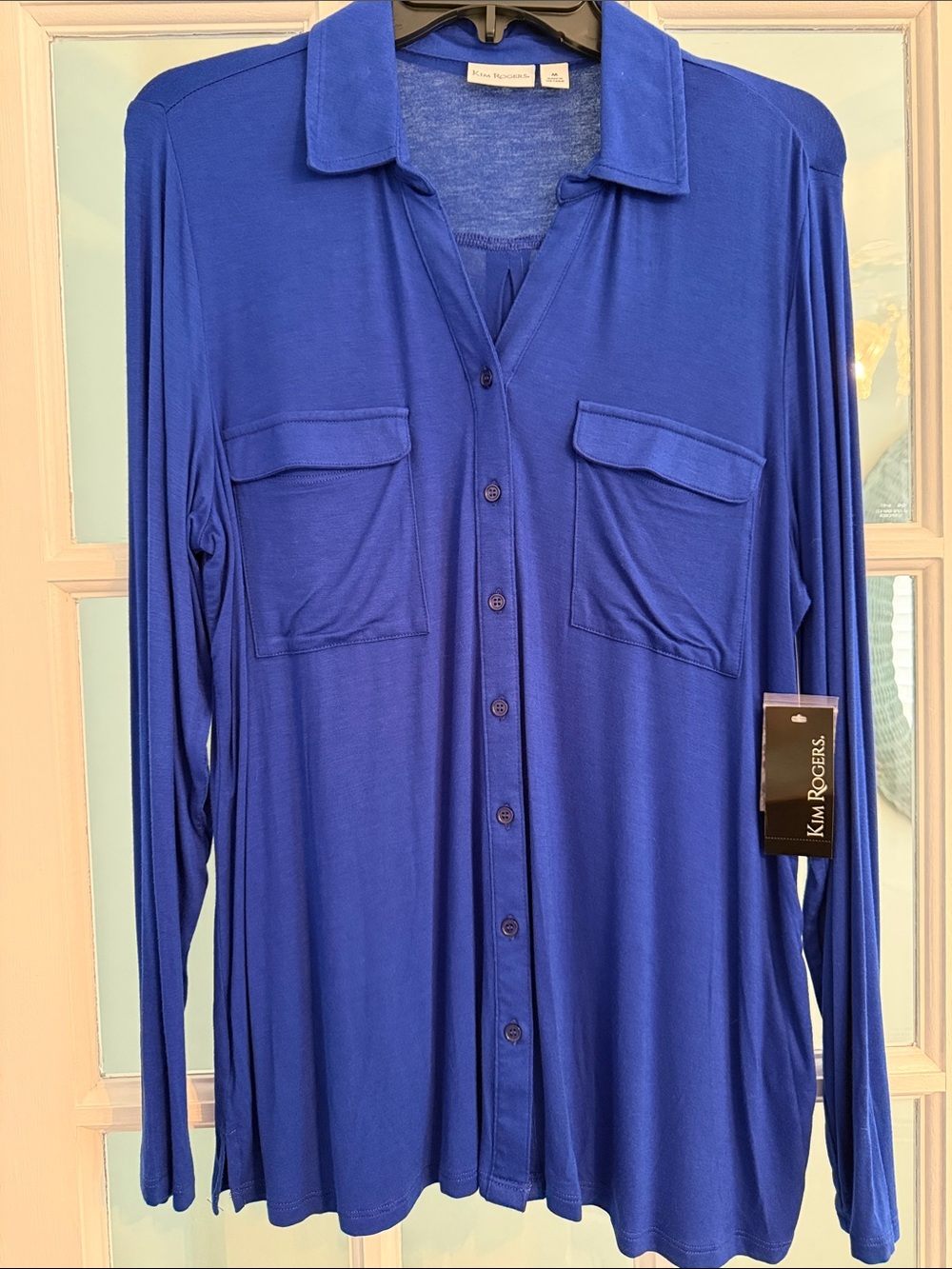 Kim Rogers Cobalt Blue Long Sleeve Button-Down Shirt, Sz. M, NWT
